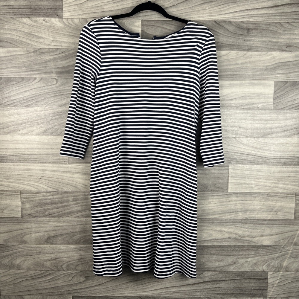1901 Womens Blue White Lace Up Back 3/4 Sleeves T-Shirt Dress Size Med Nautical